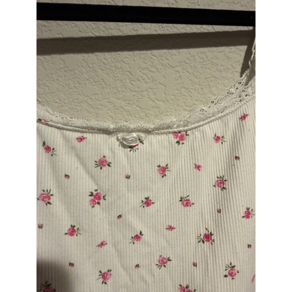 SKIMS Soft Lounge Lace Onesie Ditzy Rose Ribbed Romper White Floral L - Picture 4 of 8